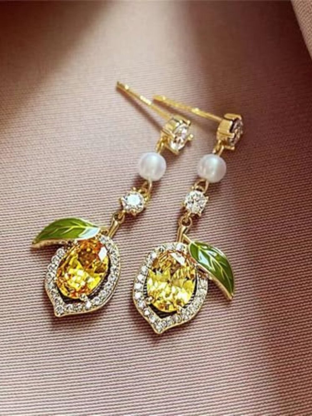 Lemon Earrings for Women Chic Cute Rhinestone Crystal Fruits Drop Dangle Earring
